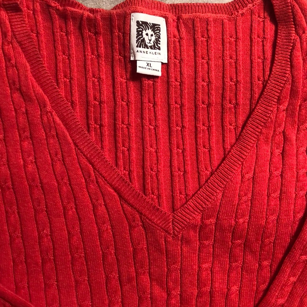 Αnne Klein cable knit v-neck/orange/ size XL - Picture 2 of 5